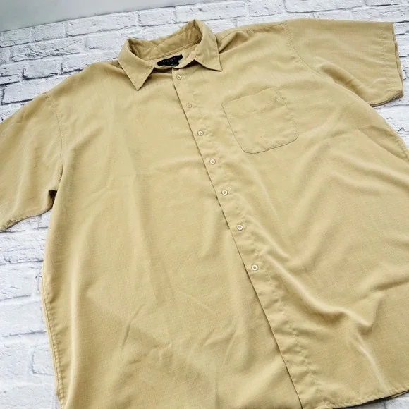 SYNRGY Big Mens Tan Button Up Short Sleeve Shirt 3XL Lightweight Textured